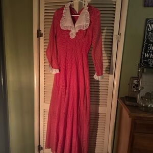 Rare Vintage 70s/80s Red Polka Dot Prairie Maxi Dress - Gunne Sax StyleSize 0-2